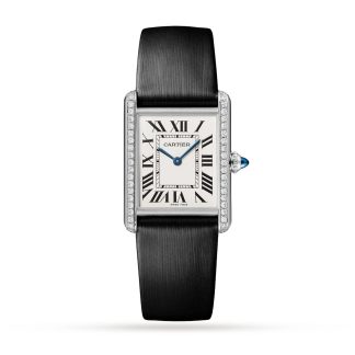 1:2 super namaak horloges Cartier Tank Must Watch Large Model Quartz Movement Steel Diamonds Calfskin W4TA0017