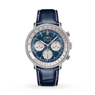 1:25 super namaak horloges Breitling Navitimer Chronograph 41mm Mens Watch White Eyed Blue Dial Alligator AB0139631C1P1