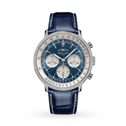 1:25 super namaak horloges Breitling Navitimer Chronograph 41mm Mens Watch White Eyed Blue Dial Alligator AB0139631C1P1