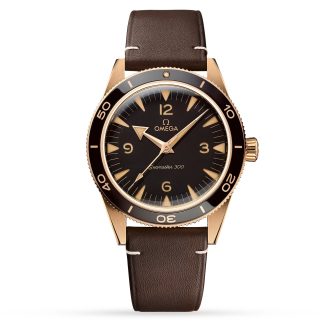 1:27 super namaak horloges Omega Seamaster 300 Co-Axial Master Chronometer 41mm Bronze Gold Calfskin O23492412110001