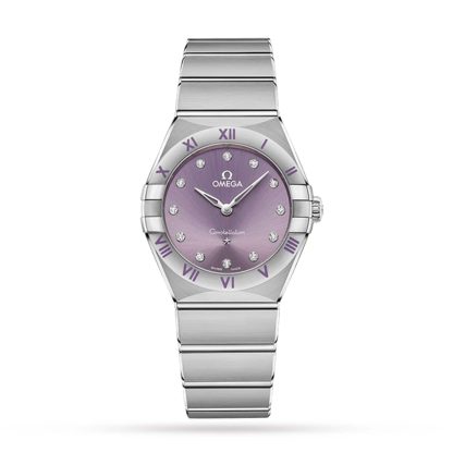 1:5 super kloon horloges Omega Constellation Co-Axial 28mm Ladies Watch Purple Stainless Steel O13110286060002