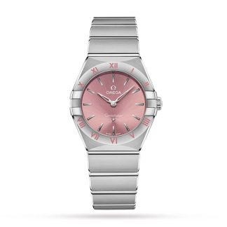 1:5 super namaak horloges Omega Constellation Quartz Steel 28mm Ladies Watch Pink Stainless Steel O13110286011001