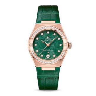 1:6 super kloon horloges Omega Constellation Co-Axial Master Chronometer 29mm Ladies Watch Green Leather O13158292099004