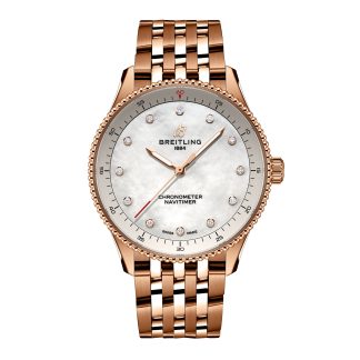 Beste Zwitserse replica sites Breitling Navitimer 32mm Ladies Watch White Mother Of Pearl 18k Red Gold 18ct Rose Gold R77320E61A1R1