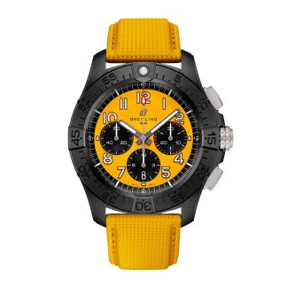 Mannen swiss replica horloges Breitling Avenger B01 Chronograph 44mm Night Mission Mens Watch Yellow Leather Calfskin SB0147101I1X1