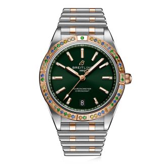 Mannen swiss replica horloges Breitling Chronomat Automatic 36 South Sea Green Stainless Steel 18ct Rose Gold Bracelet Ladies Watch Stainless Steel & 18ct Rose Gold U10380611L1U1