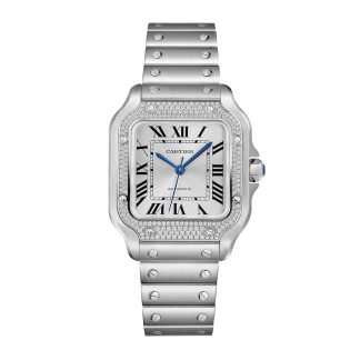 Mannen swiss replica horloges Cartier Santos De Cartier Watch Medium Model Automatic Steel Diamonds Interchangeable Metal And Leather Bracelets Steel W4SA0005