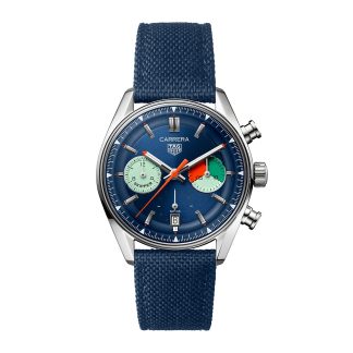 Mannen swiss replica horloges TAG Heuer Carrera Chronograph Skipper 39mm Mens Watch Blue Fabric CBS2213.FN6002