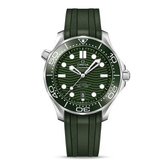 Prijs van Zwitserse replica horloges Omega Seamaster Diver 300m Co-Axial Master Chronometer 42mm Mens Watch Green Rubber O21032422010001