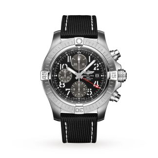 Replica horloges vs echt Breitling Avenger Chronograph GMT 45 Stainless Steel Leather Strap Watch Leather A24315101B1X2