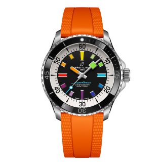 Replica horloges vs echt Breitling Superocean Automatic 42mm Mens Watch Orange Rubber Rubber A17375211B2S3