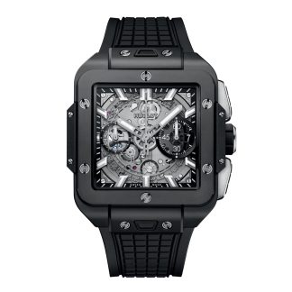 Replica horloges vs echt Hublot Square Bang Unico Black Magic 42mm Rubber 821.CI.0170.RX