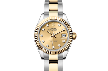 Replica horloges vs echt Rolex Lady-Datejust Oesterstaal en geelgoud M279173-0012