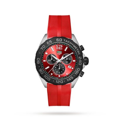 Replica horloges vs echt TAG Heuer Formula 1 Chronograph 43mm Mens Watch Red Rubber CAZ101AN.FT8055