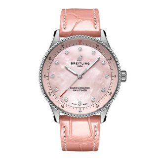 Replica pols Breitling Navitimer 32mm Ladies Watch Pink Mother Of Pearl Alligator Alligator A77320D91K1P1