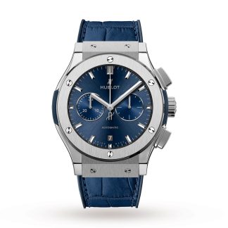 Replica pols Hublot Classic Fusion Blue Chronograph Titanium 42mm Rubber & Alligator 541.NX.7170.LR