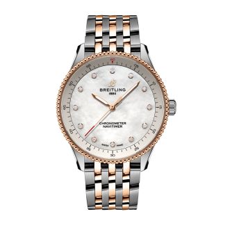 Vrouwen swiss replica horloges Breitling Navitimer 32mm Ladies Watch White Mother Of Pearl Stainless Steel and 18k Red Gold Stainless Steel & 18ct Rose Gold U77320E61A1U1