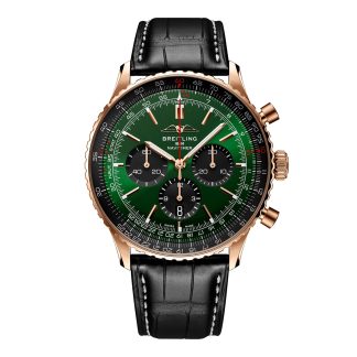 Vrouwen swiss replica horloges Breitling Navitimer Chronograph 18ct Rose Gold 46mm Mens Watch Green Alligator Alligator RB0137241L1P1