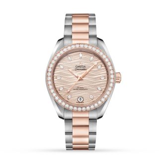 Vrouwen swiss replica horloges Omega Seamaster Aqua Terra 150M Co-Axial Master Chronometer 34mm Ladies Watch Stainless Steel & 18ct Rose Gold O22025342059001