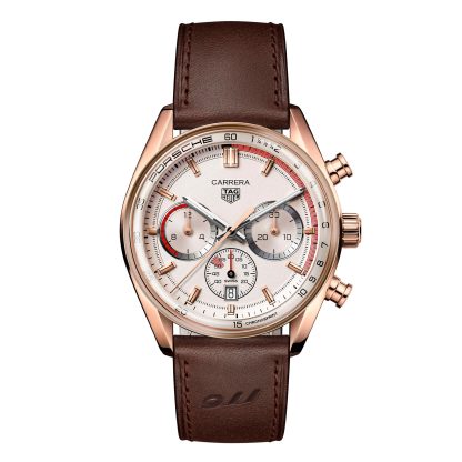 Vrouwen swiss replica horloges TAG Heuer Carrera Chronosprint X Porsche Special Edition 42mm Mens Watch Beige Calfskin CBS2040.FC8318