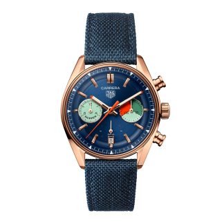 Vrouwen swiss replica horloges TAG Heuer Carrera Skipper Chronograph 39mm Mens Watch Blue Fabric CBS2241.FN8023