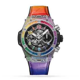 Zwitserse replica horloges goedkoop Hublot Big Bang Unico Titanium Rainbow 42mm Alligator 441.NX.1117.LR.0999