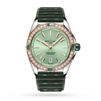 goedkope luxe Breitling Super Chronomat Automatic 38 Green Stainless Steel 18ct Rose Gold Rubber Strap Watch Rubber U17356531L1S1