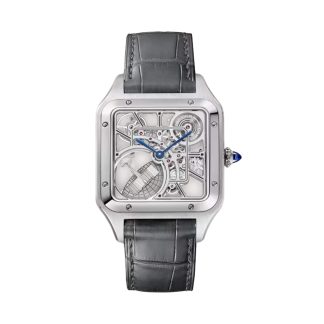 goedkope luxe Cartier Santos-Dumont Skeleton Watch Large Model Automatic Movement Steel Leather Alligator WHSA0032