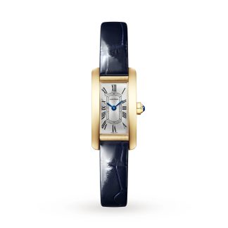 goedkope luxe Cartier Tank Américaine Watch Mini Model Quartz Movement Yellow Gold Alligator WGTA0298