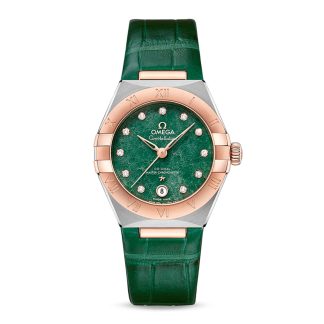 goedkope ontwerper Omega Constellation Co-Axial Master Chronometer 29mm Ladies Watch Green Leather O13123292099001