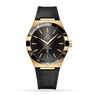 goedkope ontwerper Omega Constellation Co-Axial Master Chronometer 41mm Mens Watch Yellow Gold Leather O13163412101001