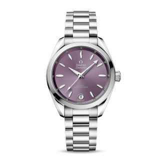 goedkope ontwerper Omega Seamaster Aqua Terra 150m Co-Axial Master Chronometer 34mm Ladies Watch Purple Stainless Steel O22010342010002