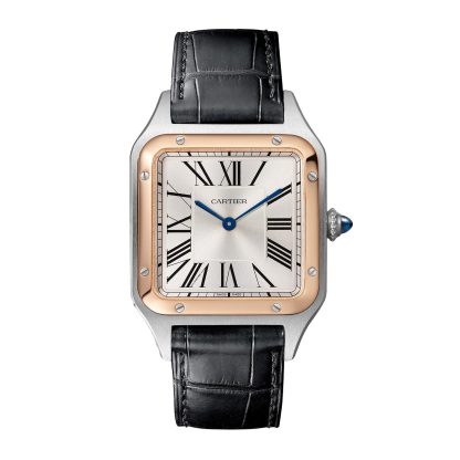 hete verkoop luxe Cartier Santos-Dumont Watch Large Model Quartz Movement Rose Gold Steel Leather Alligator W2SA0011