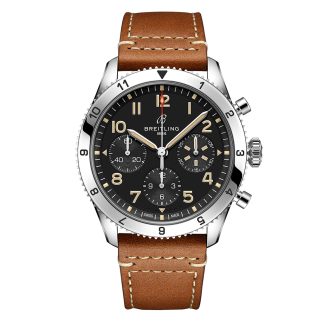 hoge kwaliteit luxe Breitling Classic AVI Chronograph 42 P-51 Mustang Leather Strap Watch Calfskin A233803A1B1X1