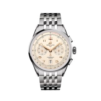 hoogwaardige ontwerper Breitling Premier B01 Chronograph 42mm Mens Watch Cream Stainless Steel Stainless Steel AB0145211G1A1