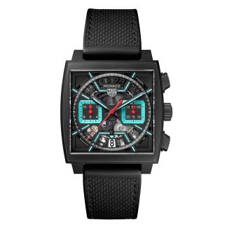 kopieën goedkoop ebay TAG Heuer Monaco Chronograph 39mm Mens Watch Titanium Turqouise Rubber and Leather CBL2184.FT6236