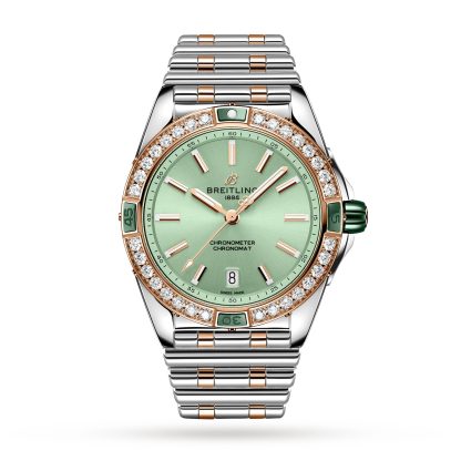 luxe groothandel Breitling Super Chronomat Automatic 38 Green Stainless Steel 18ct Rose Gold Watch Stainless Steel U17356531L1U1