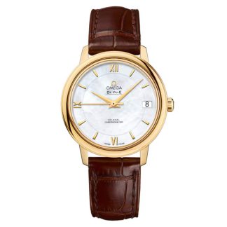 luxe groothandel Omega De Ville Prestige 33mm Yellow Gold On Leather Strap Alligator O42453332005002