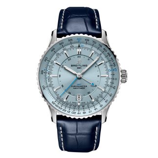 luxe kopen Breitling Navitimer Automatic GMT 41mm Mens Watch Light Blue Alligator A32310171C1P1