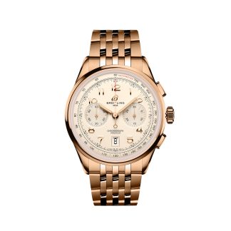 luxe kopen Breitling Premier B01 Chronograph 42mm Mens Watch Silver 18ct Rose Gold 18ct Rose Gold RB0145371G1R1