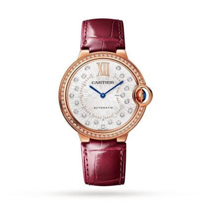 luxe kopen Cartier Ballon Bleu De Cartier Watch 36mm Automatic Mechanical Movement Rose Gold Diamonds Leather Alligator WJBB0081