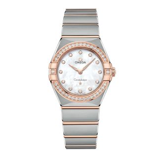 mode luxe Omega Constellation 28mm Ladies Watch White Stainless Steel & 18ct Rose Gold O13125286055001