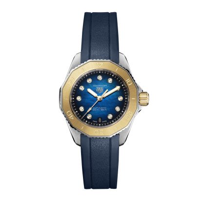 mode luxe TAG Heuer Aquaracer Professional 200 30mm Ladies Watch Blue Rubber and Leather WBP2450.FT6215