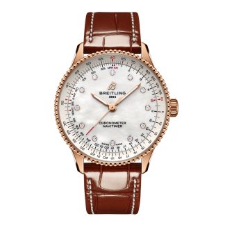 modeontwerper Breitling Navitimer 36mm Ladies Watch White Mother Of Pearl Alligator 18k Red Gold Alligator R17327211A1P1