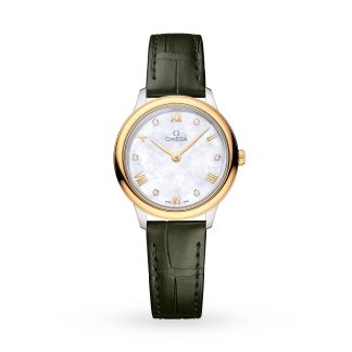 modeontwerper Omega De Ville Prestige 27.5mm Steel ‑ Yellow Gold On Leather Strap Calfskin O43423286055001