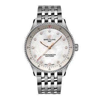 nep pols Breitling Navitimer 32mm Ladies Watch White Mother Of Pearl Stainless Steel A77320E61A2A1