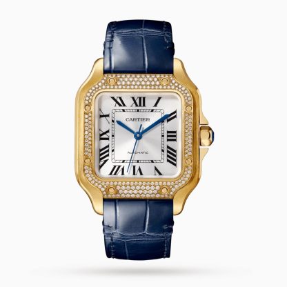 replica luxe Cartier Santos De Cartier Watch Santos Watch Medium Model Mechanical Movement With Automatic Winding Leather Yellow Gold Alligator WJSA0013