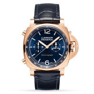 replica luxe Panerai Luminor Chrono Goldtech Blu Notte Alligator PAM01111