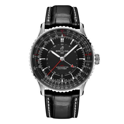 replica ontwerper Breitling Navitimer Automatic GMT 41mm Mens Watch Black Alligator A32310251B1P1