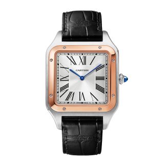 replica ontwerper Cartier Santos-Dumont Watch Extra-Large Model Hand-Wound Mechanical Movement Rose Gold Steel Leather Steel & Rose Gold W2SA0017